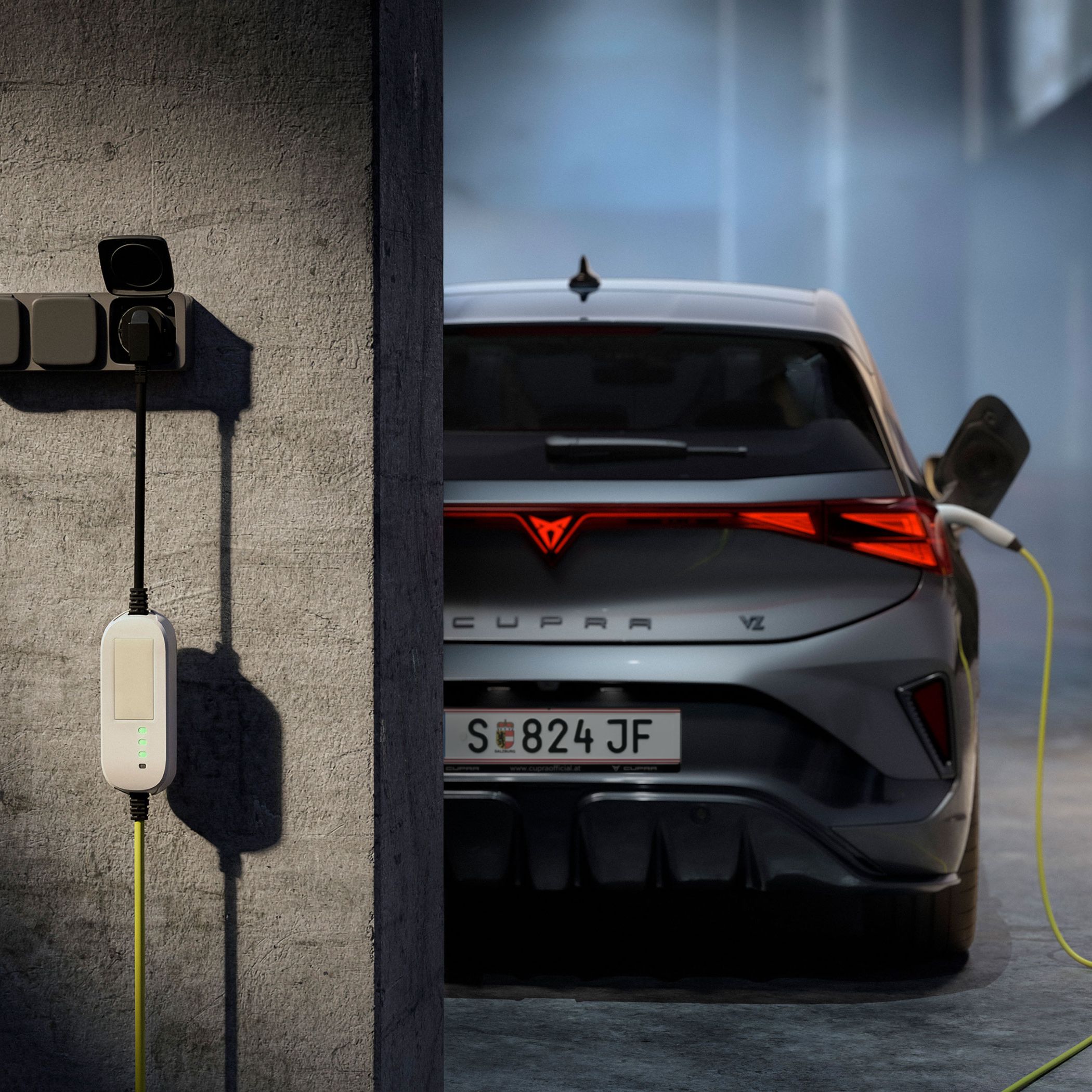 Ladesystem des CUPRA Born VZ. Das Auto wird bequem zu Hause aufgeladen.