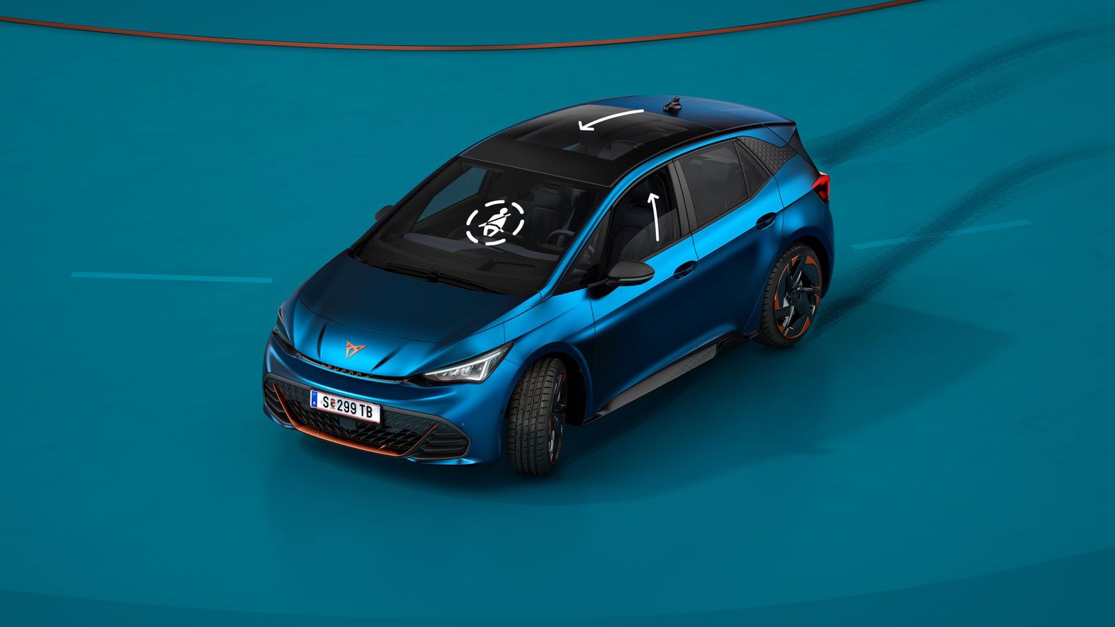CUPRA Born in Aurora-blau mit Pre-Crash Assist system