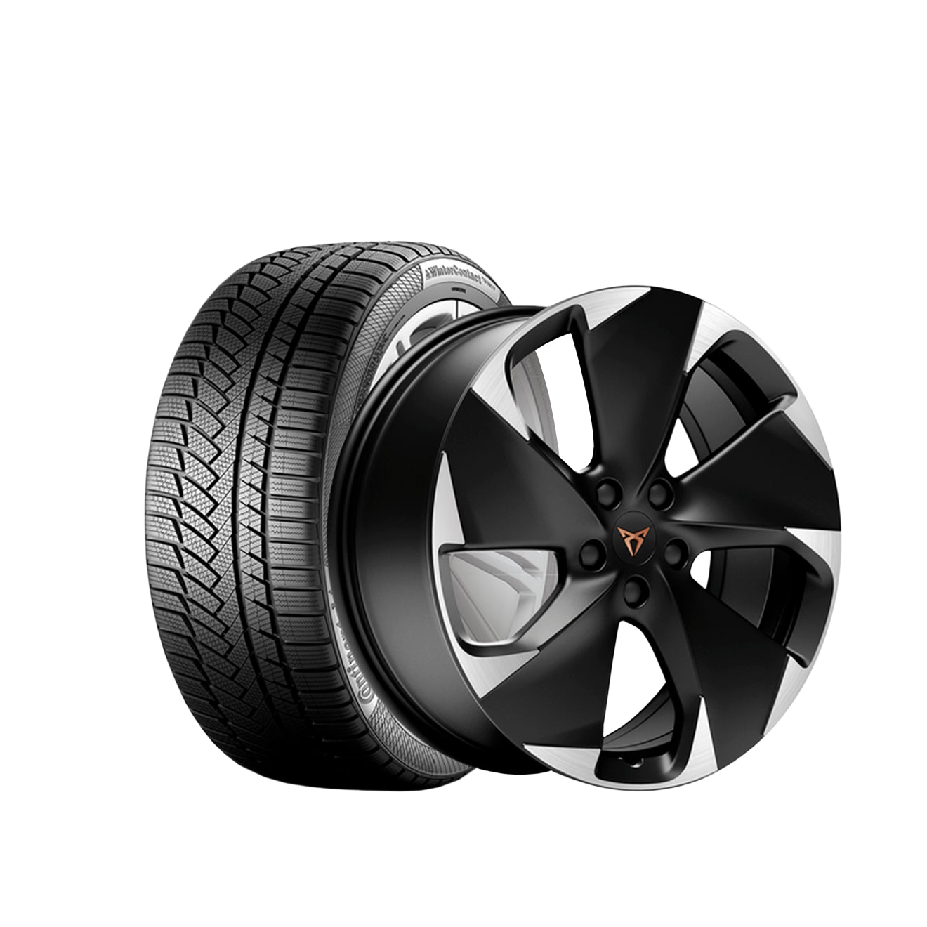 Komplet avtomobilskih pnevmatik in platišč, v mat črni barvi, za vozilo CUPRA Born.
