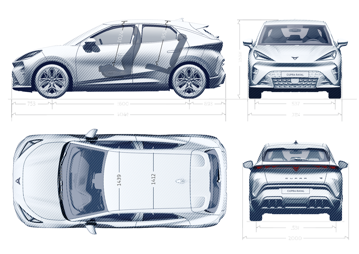 Abmessungsdetails des CUPRA Raval VZ