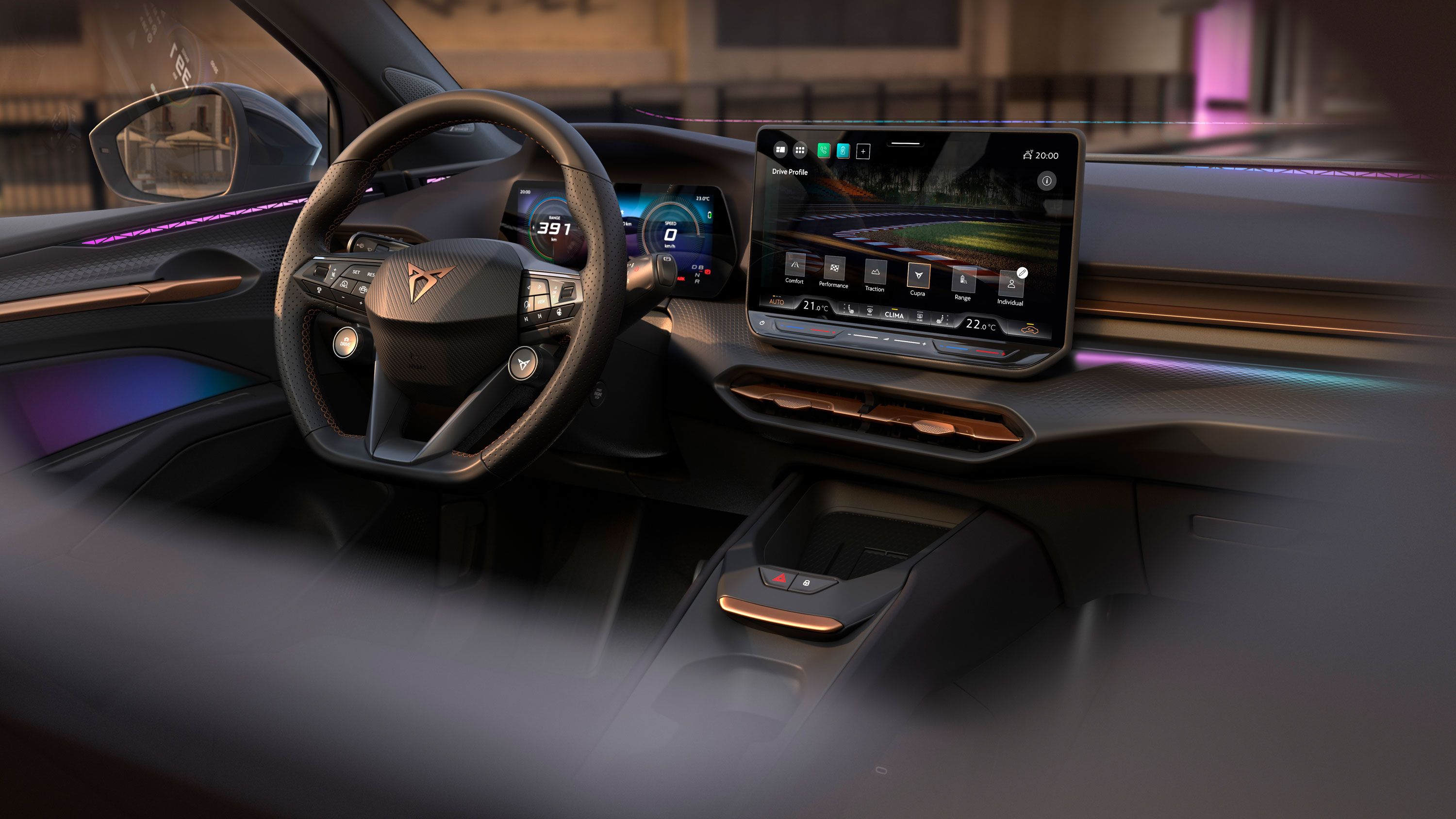 Pogled v notranjost na digitalni kombinirani instrument CUPRA Ravala