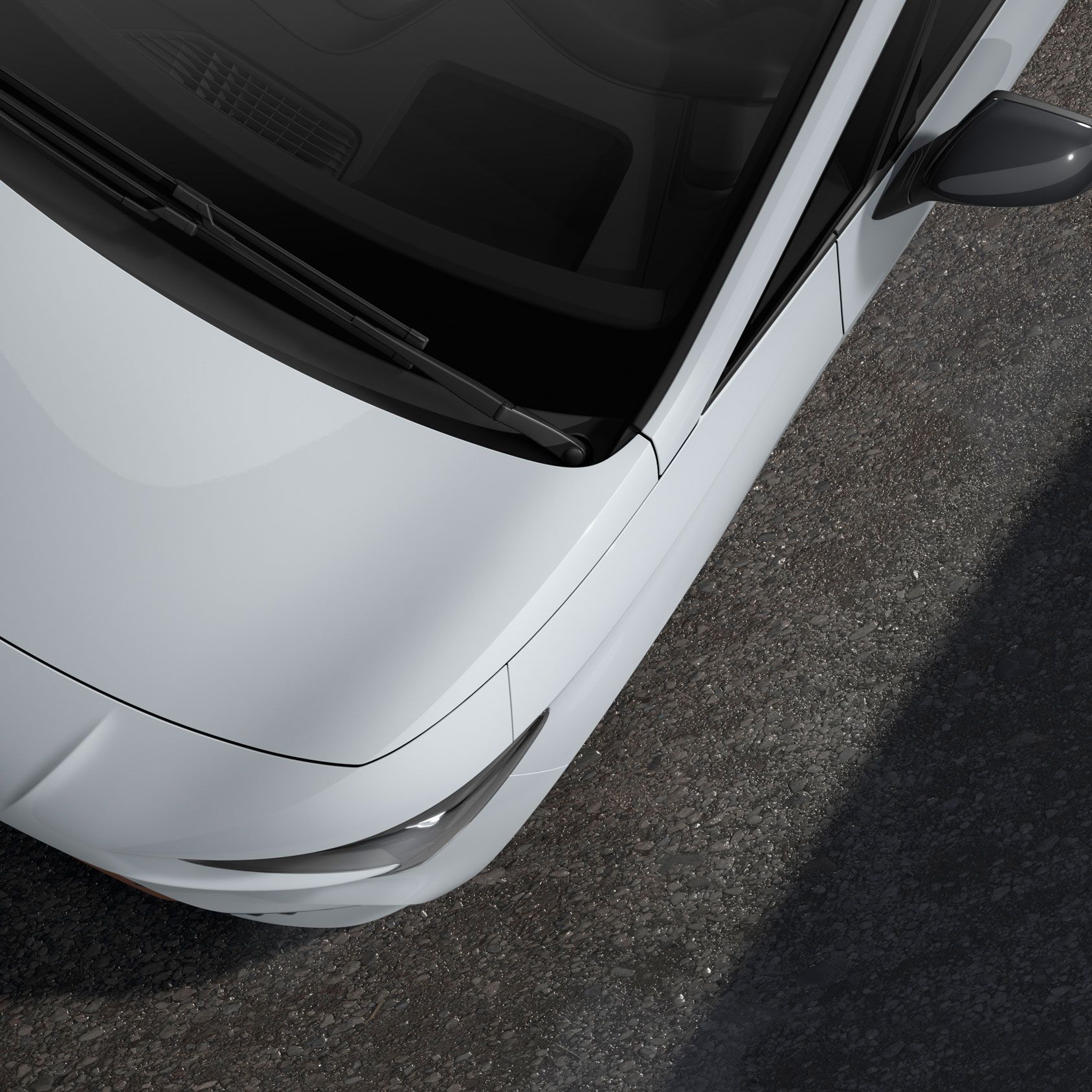 Detailansicht eines CUPRA Born in der Farbe Nevada-Weiß Metallic