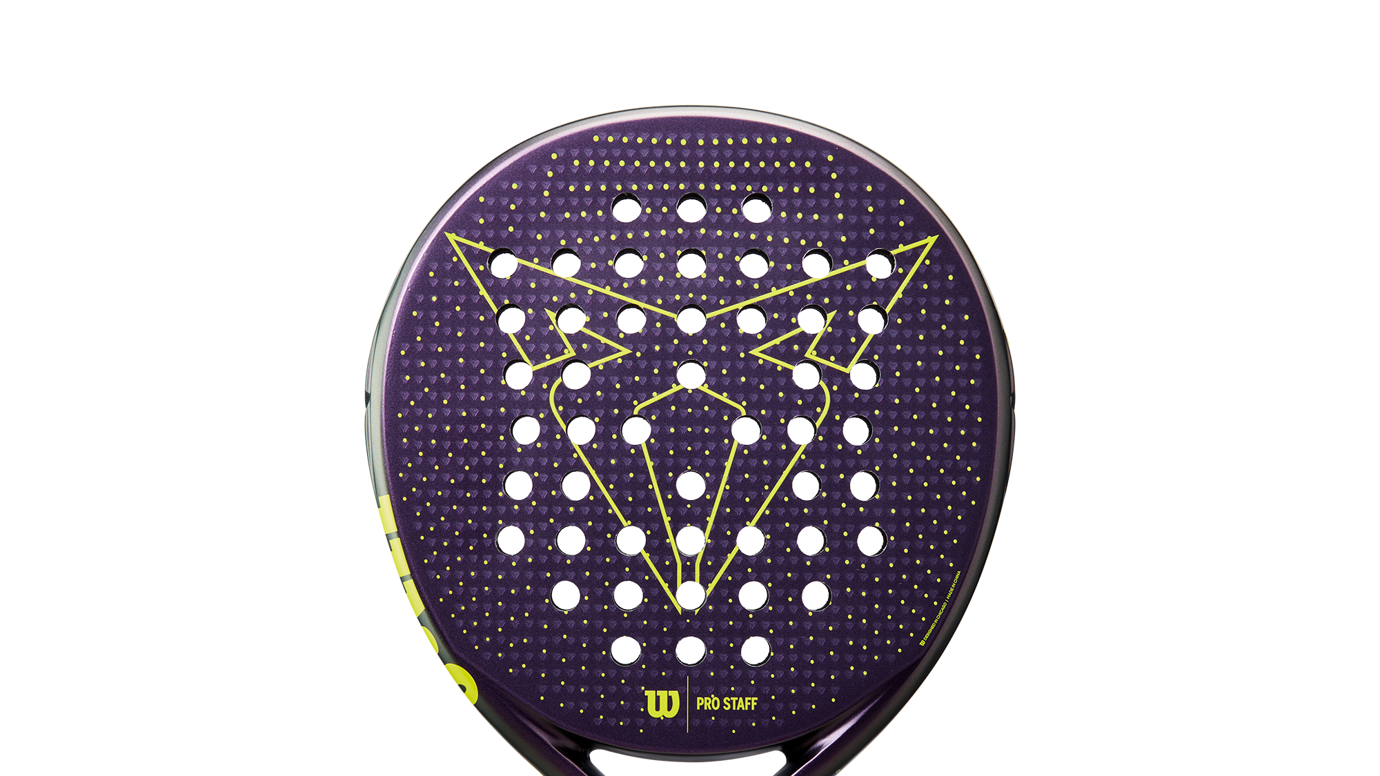 Wilson vijoličan padel lopar z rumenim logotipom znamke CUPRA na sredini. Ročaj loparja je črn. 